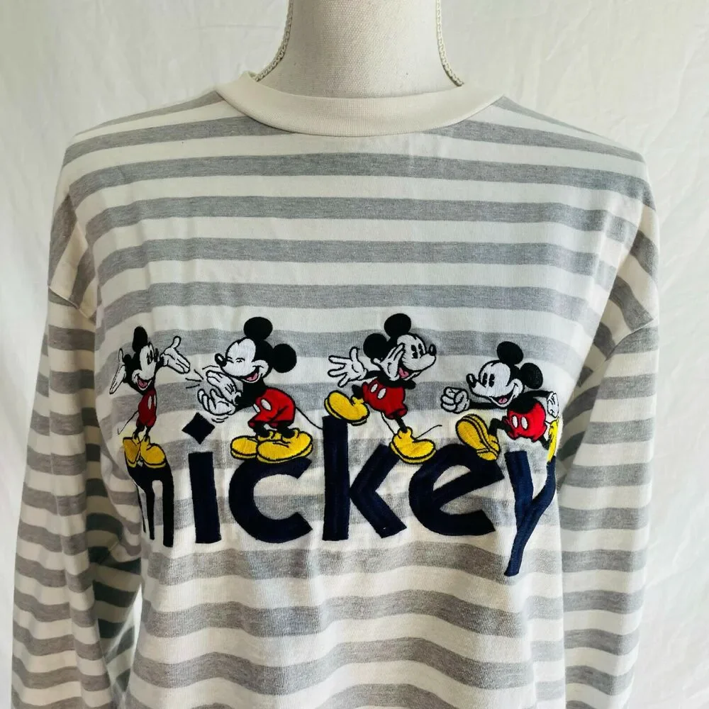 The Disney Store Top Long Sleeve Tee Mickey Mouse Vintage Striped Crew Neck M - Picture 4 of 9